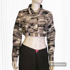 ZOEY & BETH Monochrome Cropped Camo Bolero Grunge Hip Hop Jacket